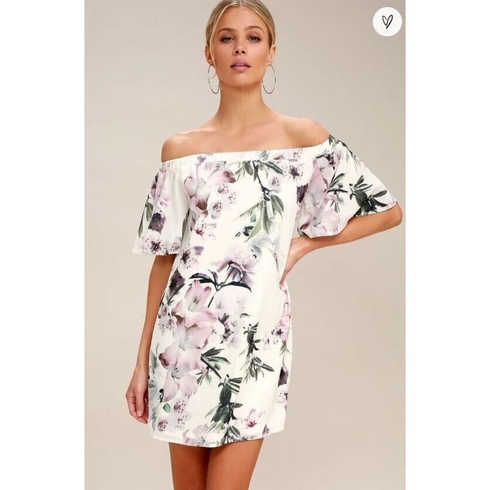 Lulus “Dream of You” Dress NWT Ivory Floral Off-Shoulder Shift Women’s Medium